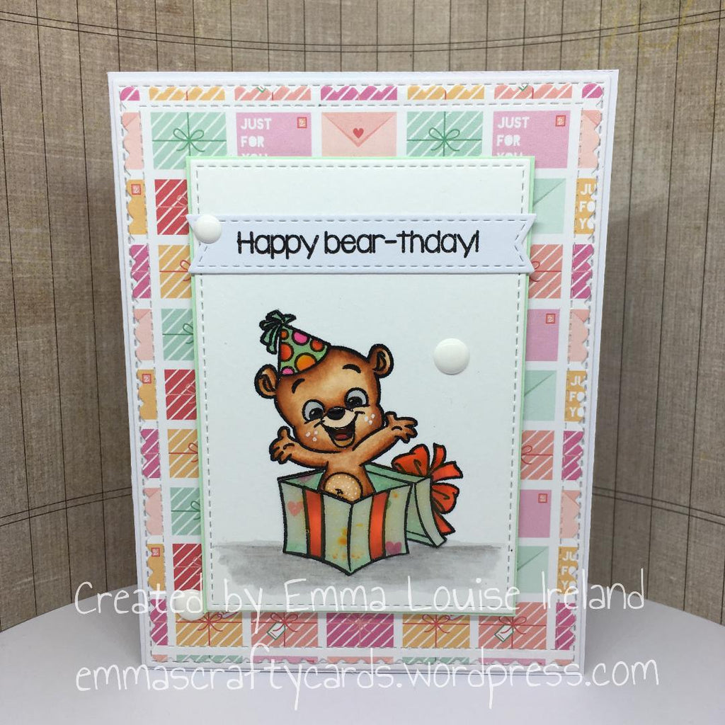 Guest Designer Emma Louise Ireland with a Happy Bear-thday card!